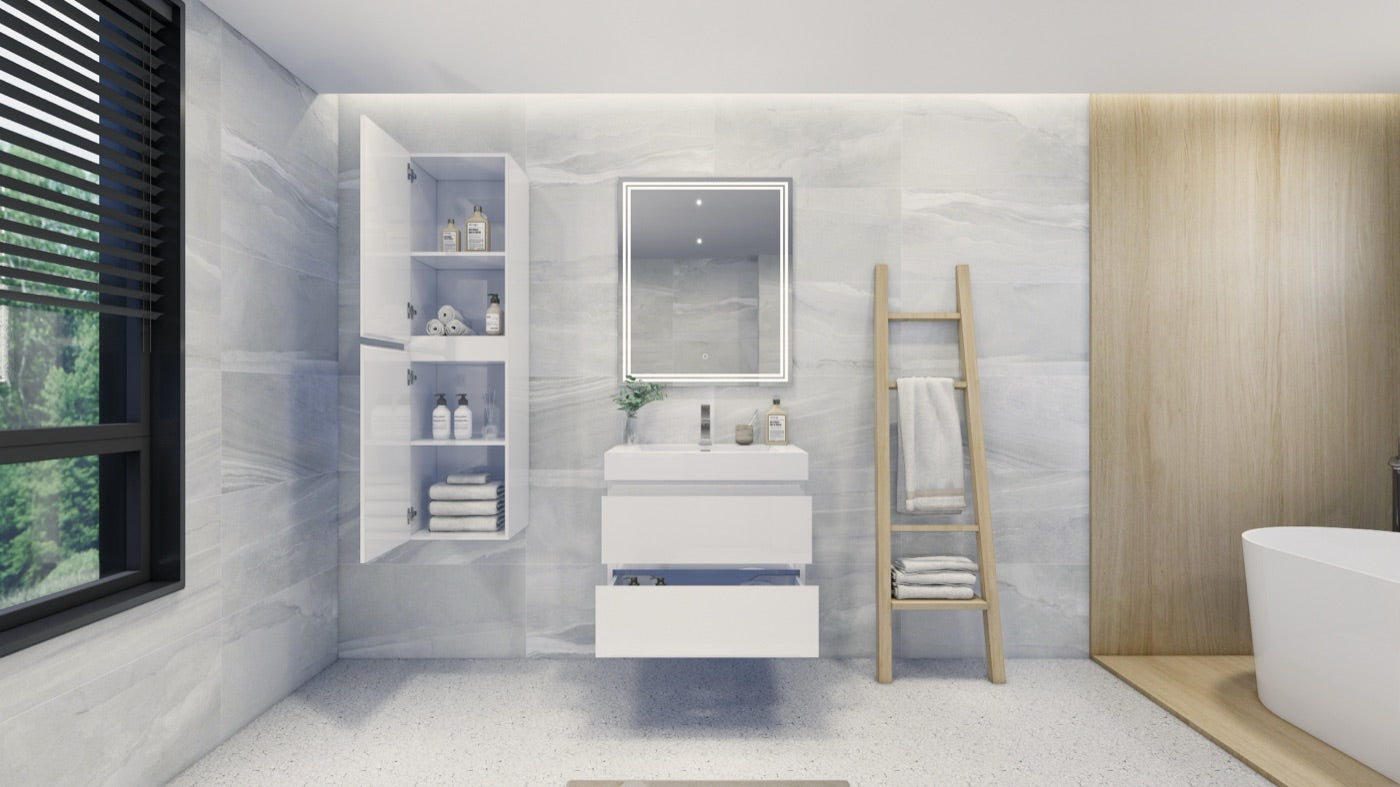Color: Gloss White | MOB 30" Floating Bathroom Vanity image 2