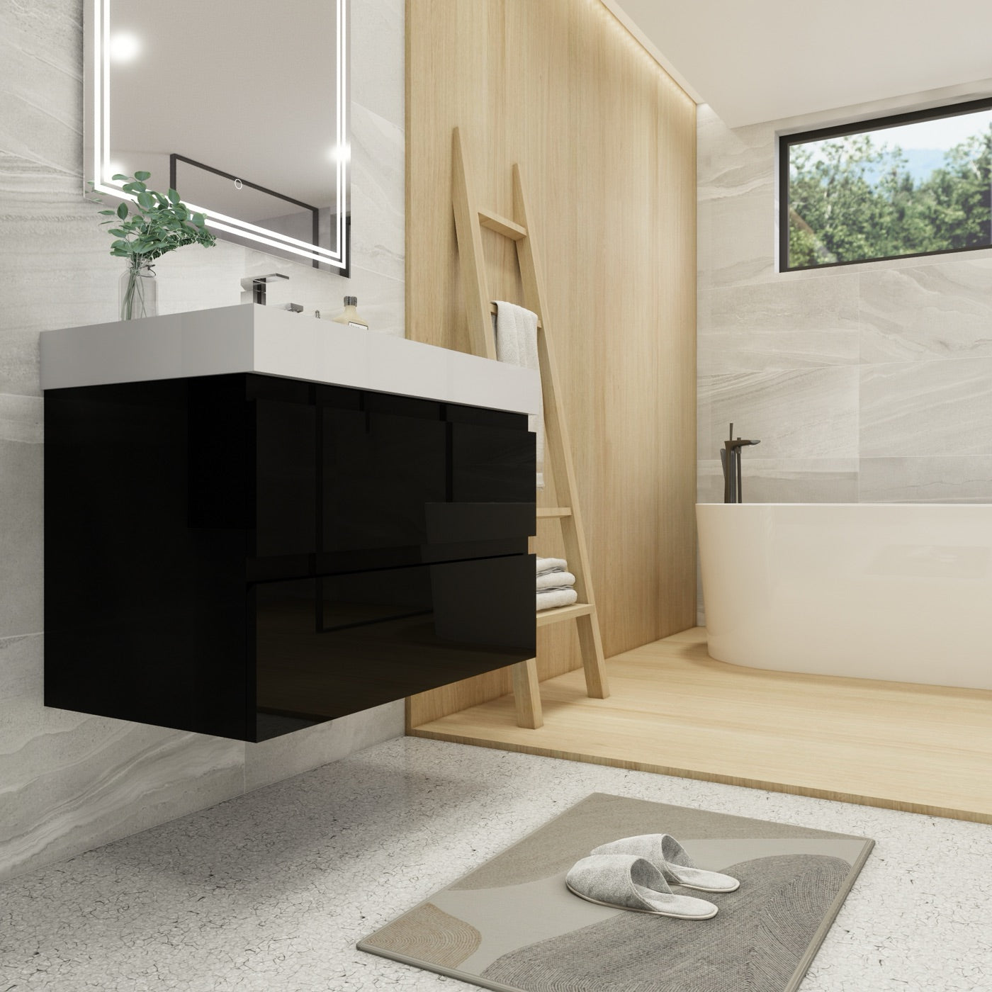 Color: Gloss Black | MOB 36" Floating Bathroom Vanity image 2