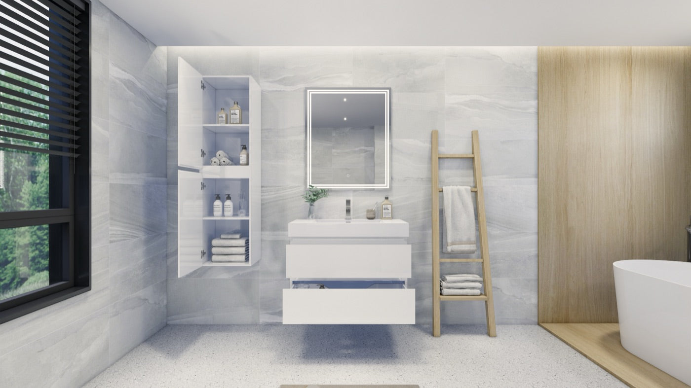 Color: Gloss White | MOB 36" Floating Bathroom Vanity image 2