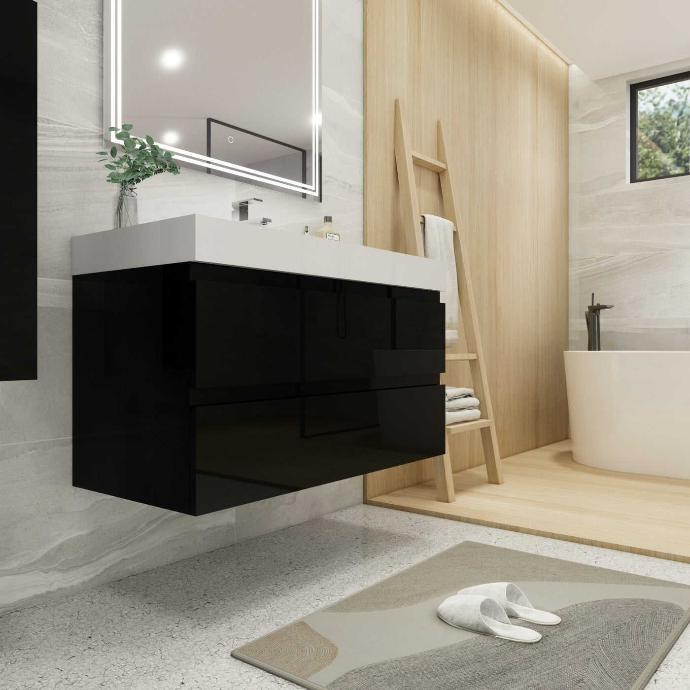 Color: Gloss Black | MOB 42" Floating Bathroom Vanity image 2