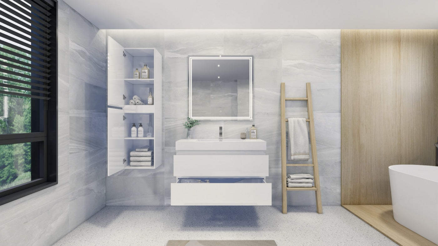 Color: Gloss White | MOB 42" Floating Bathroom Vanity image 2