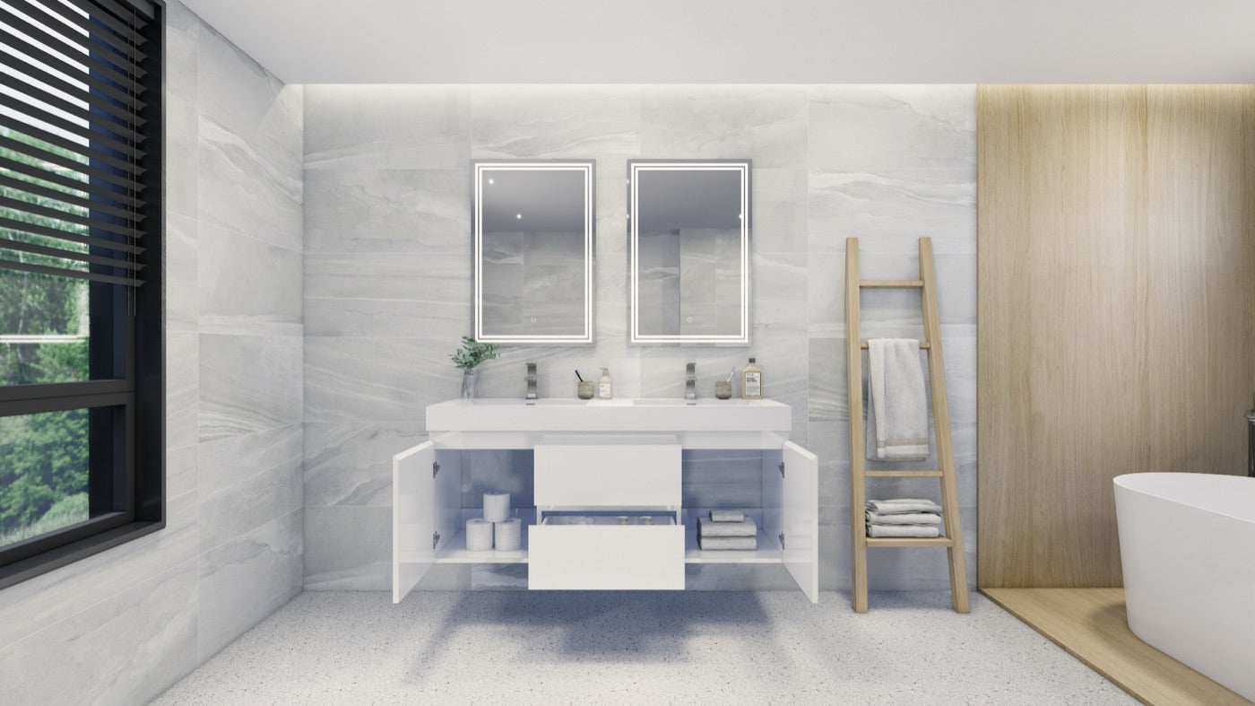 Color: Gloss White | MOB 60" Floating Bathroom Vanity with Double Sink image 2