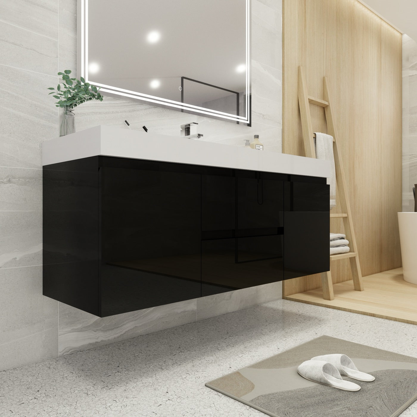 Color: Gloss Black | MOB 60" Floating Bathroom Vanity with Single Sink image 2