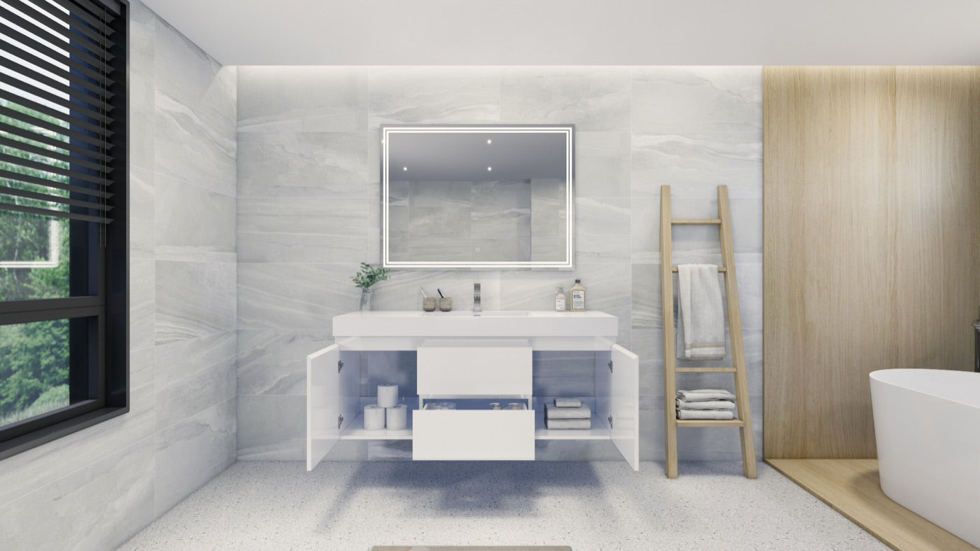 Color: Gloss White | MOB 60" Floating Bathroom Vanity with Single Sink image 2