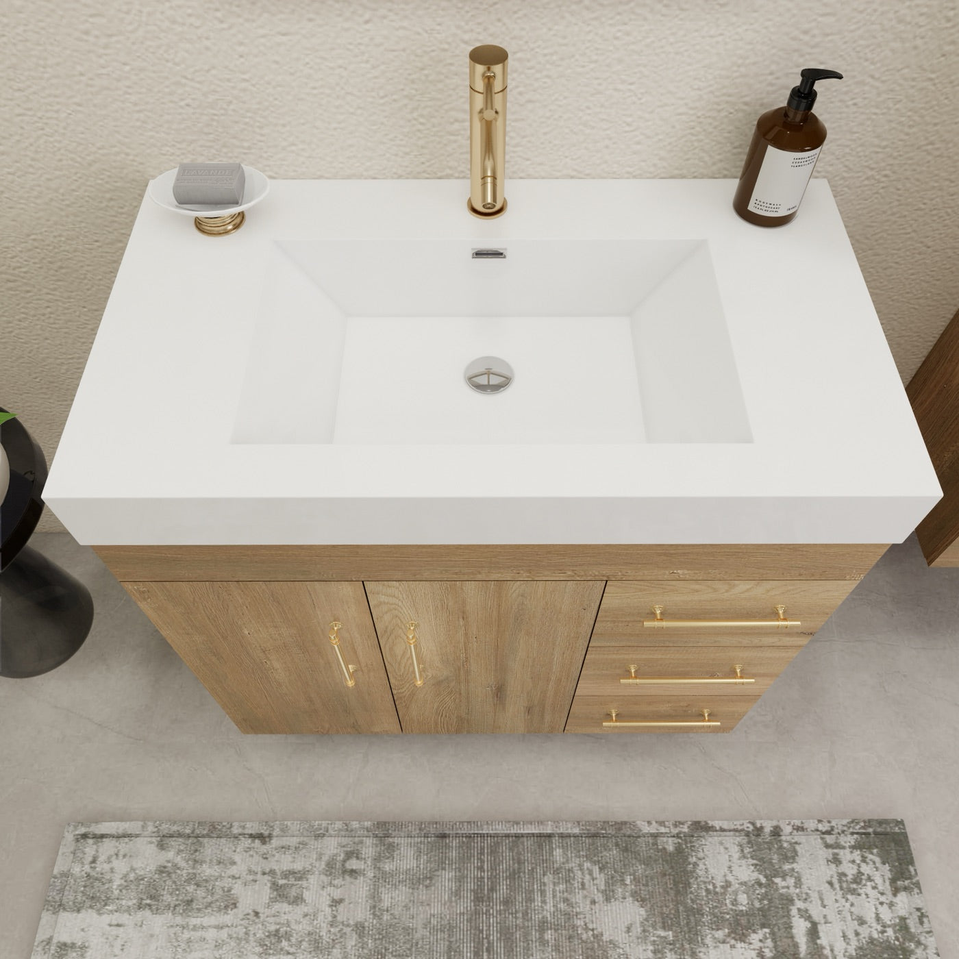 Color: Oak | Elsa 36" Freestanding Bathroom Vanity with Right Side Drawers image 2