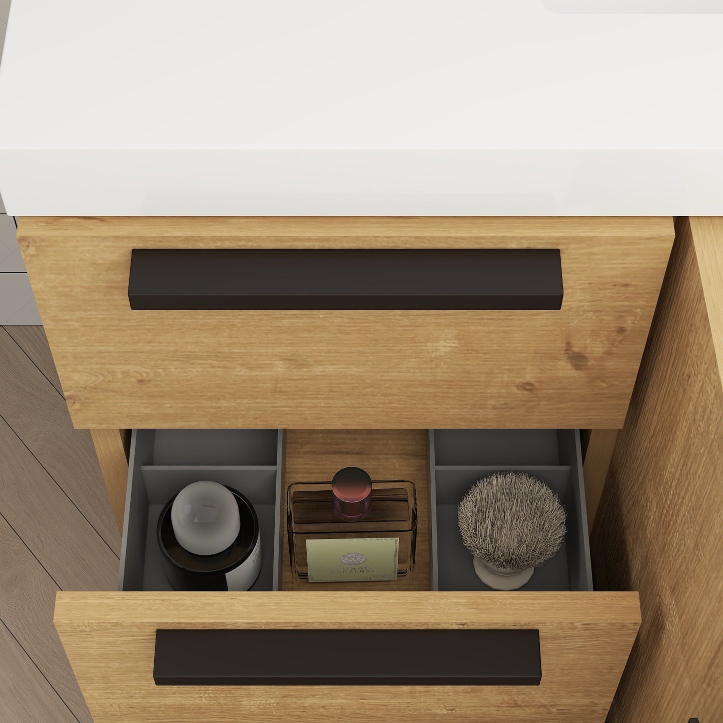 Color: White Oak | Carla 36" Freestanding Bathroom Vanity with Left Side Drawers | Source: Carla36L-TO (20).jpg