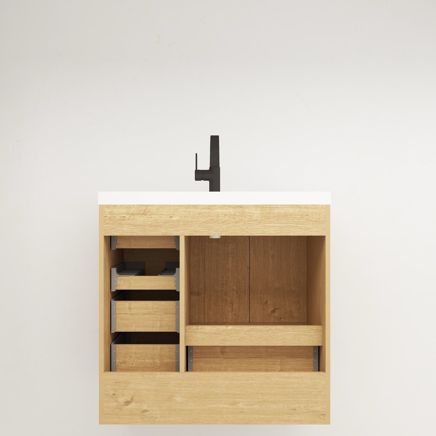 Color: White Oak | Carla 36" Freestanding Bathroom Vanity with Left Side Drawers | Source: Carla36L-TO (21).jpg