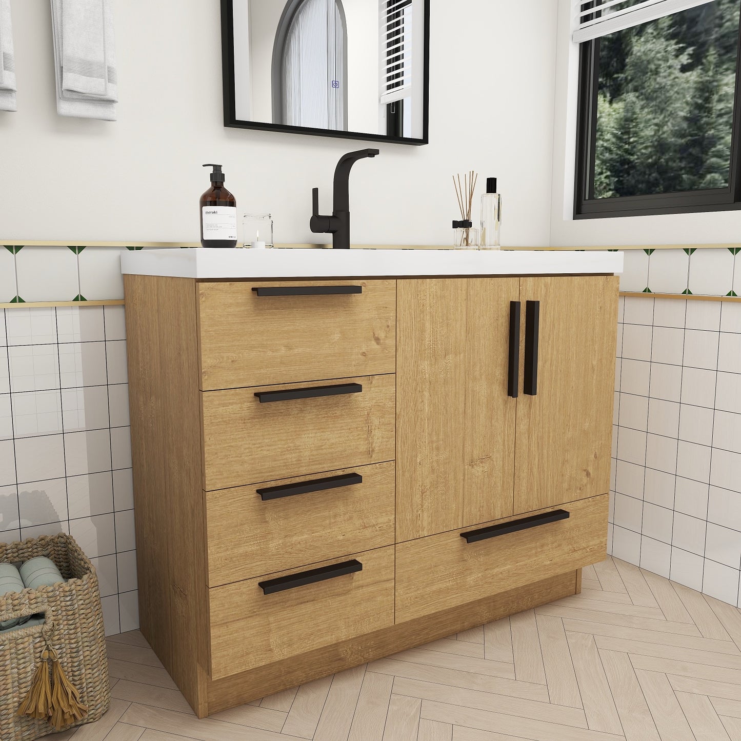 Carla 42" Freestanding Bathroom Vanity with Left Side Drawers image 4