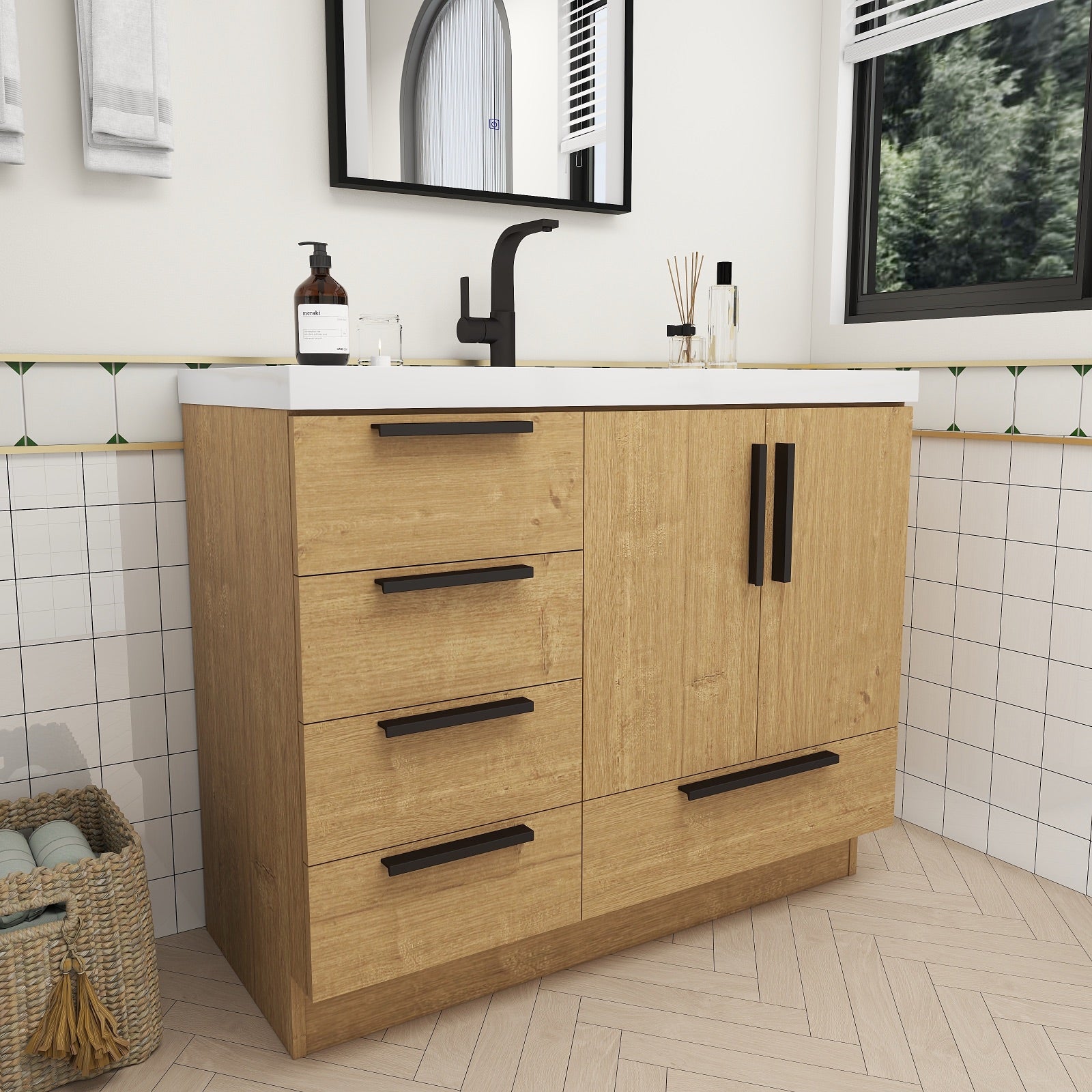 Carla 42" Freestanding Bathroom Vanity with Left Side Drawers image 4