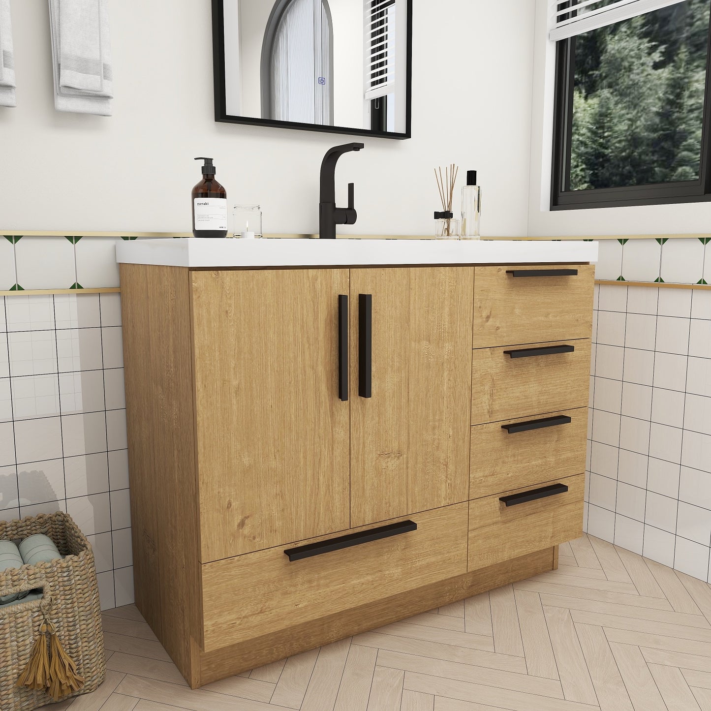 Carla 42" Freestanding Bathroom Vanity with Right Side Drawers image 4