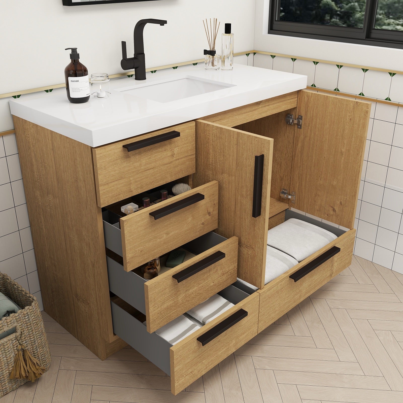 Carla 42" Freestanding Bathroom Vanity with Left Side Drawers image 5