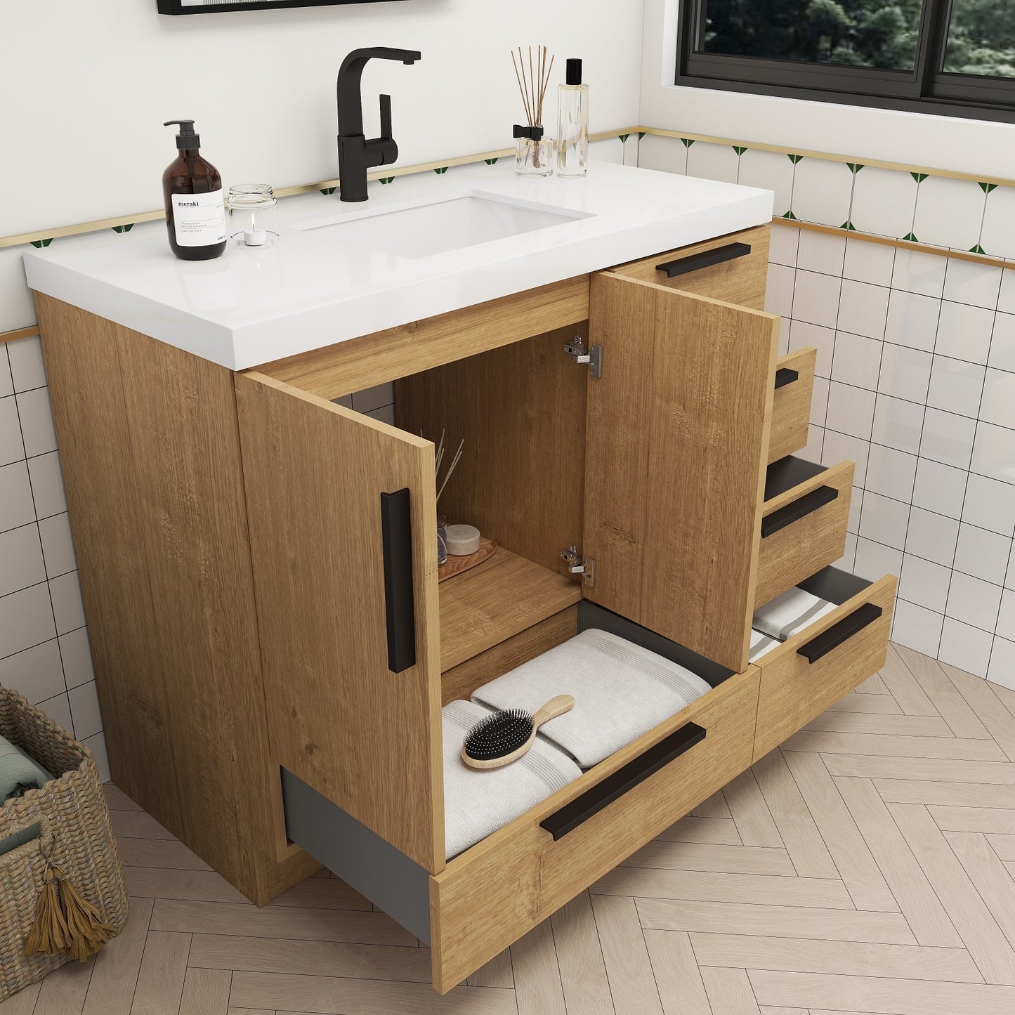 Carla 42" Freestanding Bathroom Vanity with Right Side Drawers image 5