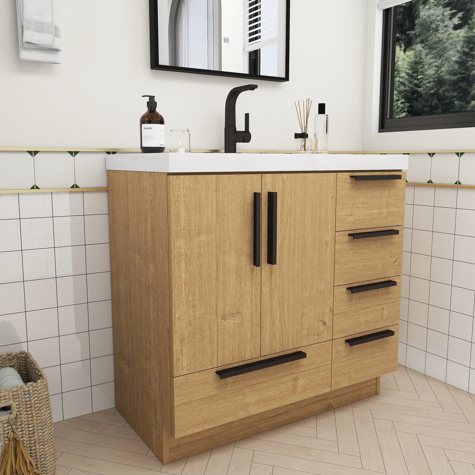 Carla 36" Freestanding Bathroom Vanity with Right Side Drawers image 6