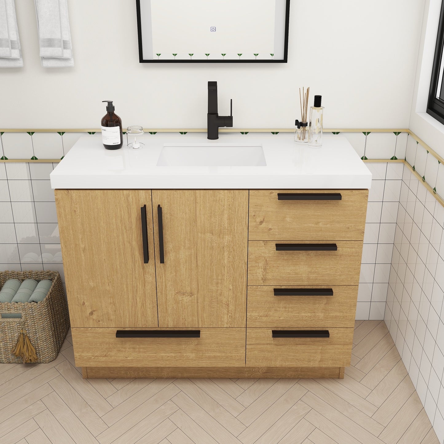 Carla 42" Freestanding Bathroom Vanity with Right Side Drawers image 6