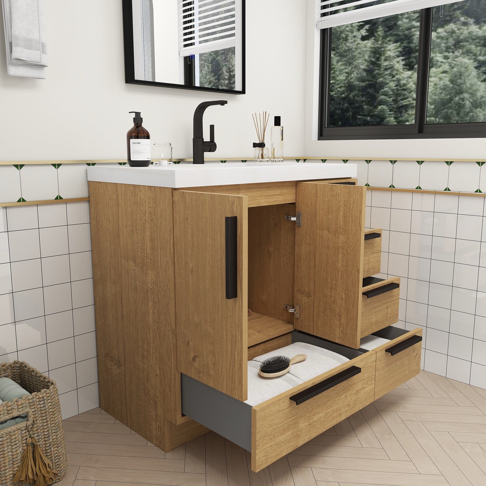 Carla 36" Freestanding Bathroom Vanity with Right Side Drawers image 7