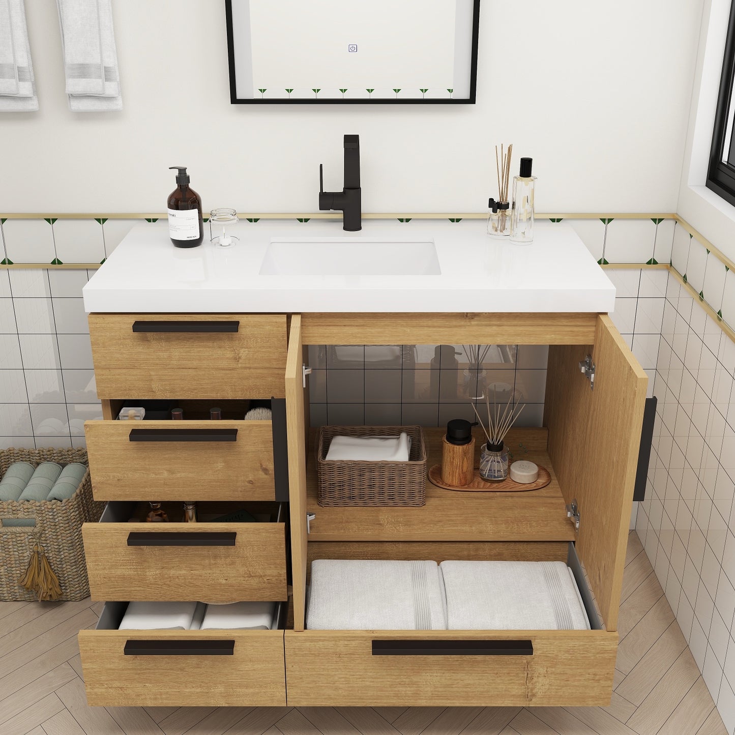 Carla 42" Freestanding Bathroom Vanity with Left Side Drawers image 7