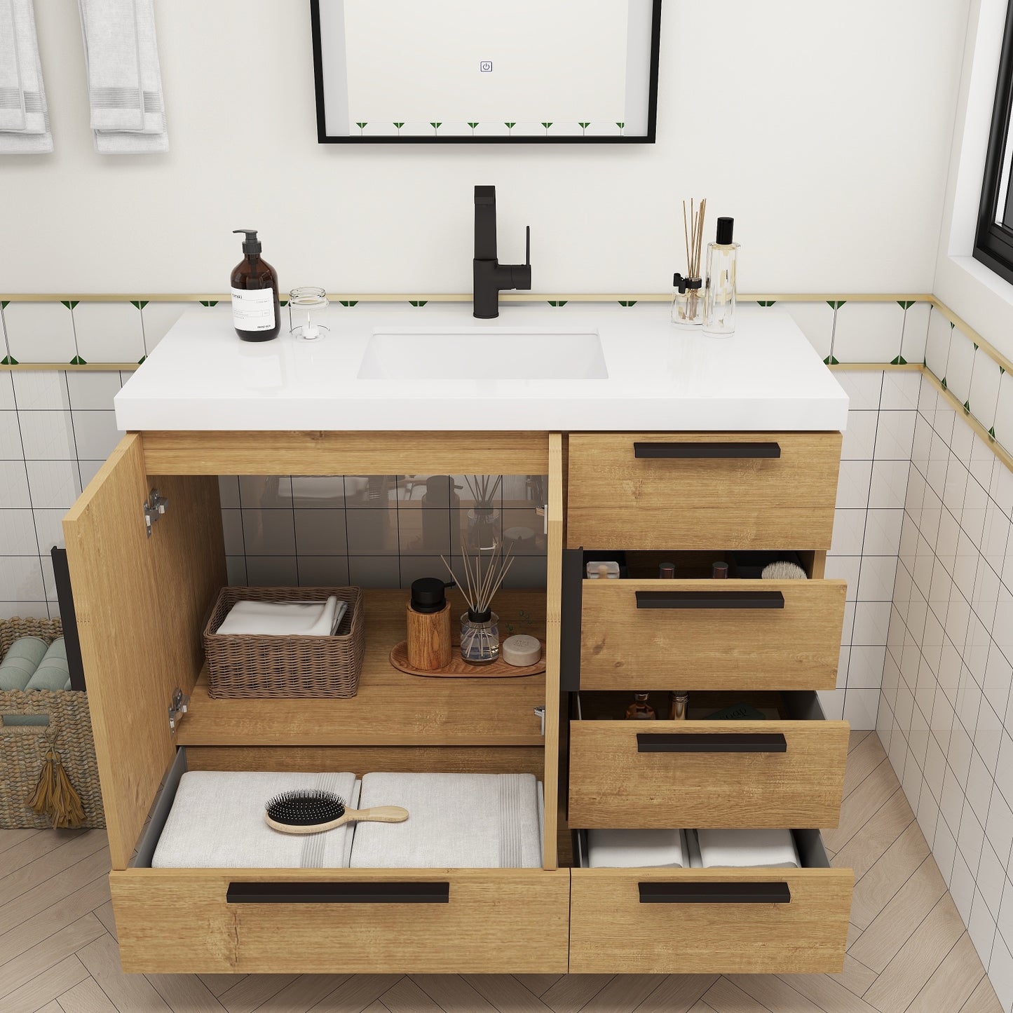 Carla 42" Freestanding Bathroom Vanity with Right Side Drawers image 7