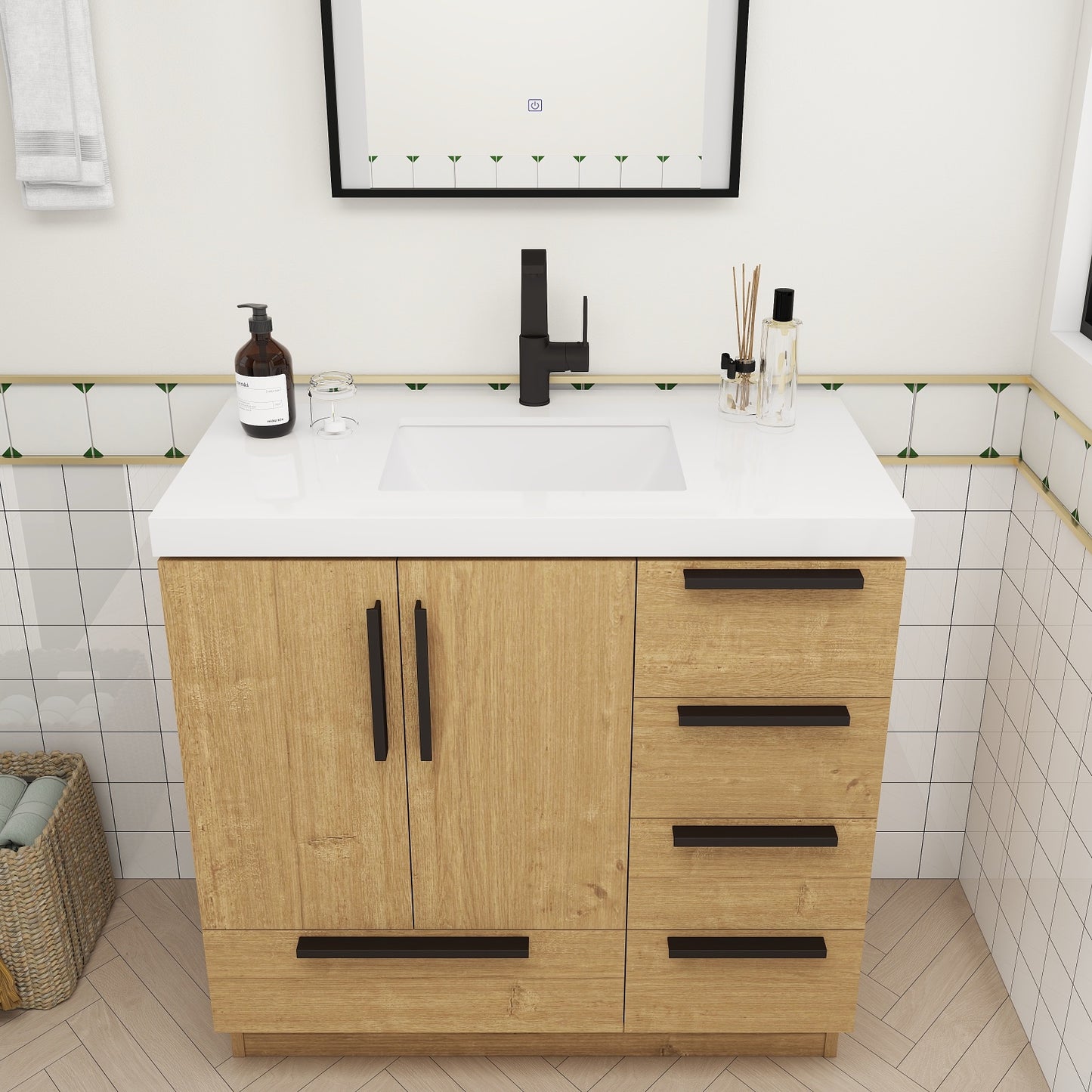 Carla 36" Freestanding Bathroom Vanity with Right Side Drawers image 8
